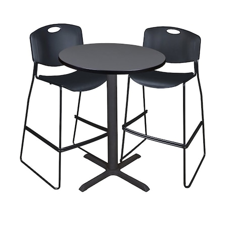 Cain Cain Caf e Table & Chair Sets, 30 W, 30 L, 42 H, Grey TCB30RNDGY4495BK